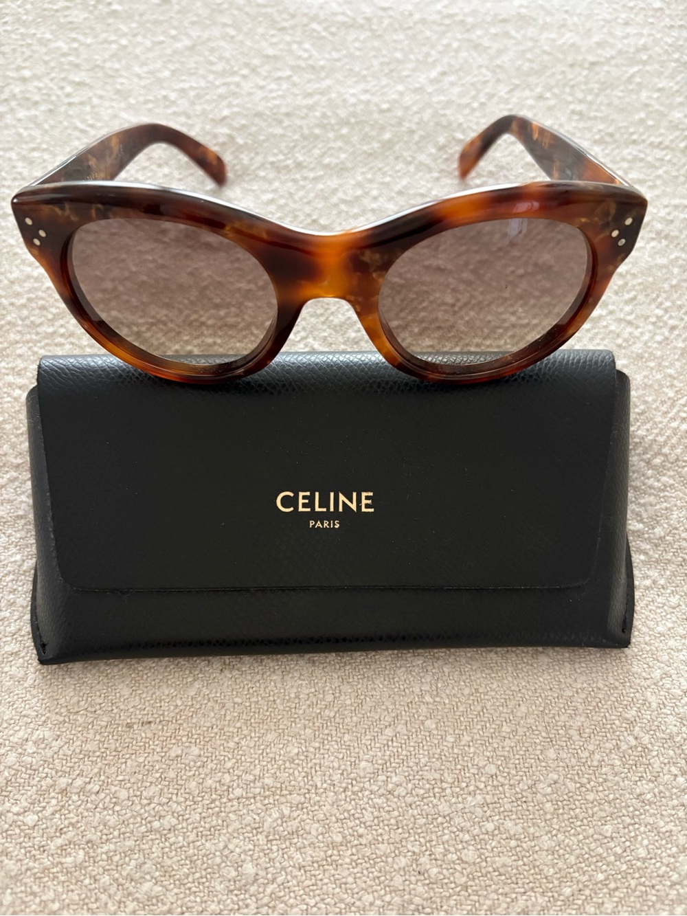 Celine Tortoiseshell Round Sunglasses with Gradient Brown Lenses